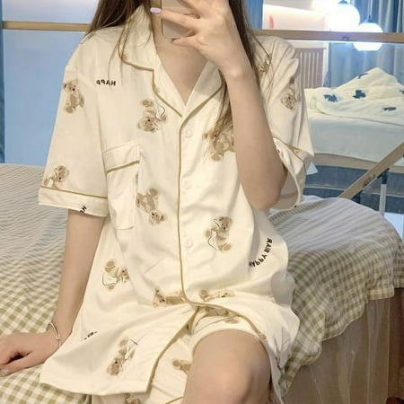

Kawaii Sanrios Hello Kitty Kuromi Teenager Girl Pajamas Sets My Melody Cinnamoroll Cartoon Summer Casual Short Sleeve Nightdress