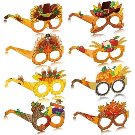 Thanksgiving Glasses 24Pcs Fall Harvest Eyeglasses - Pumpkin Maple Leaf Turkey Eyewear Frame Autumn Photo Booth Props - Glasses for Thanksgiving Party Favors$$Home Decor, Kitchen, & Other