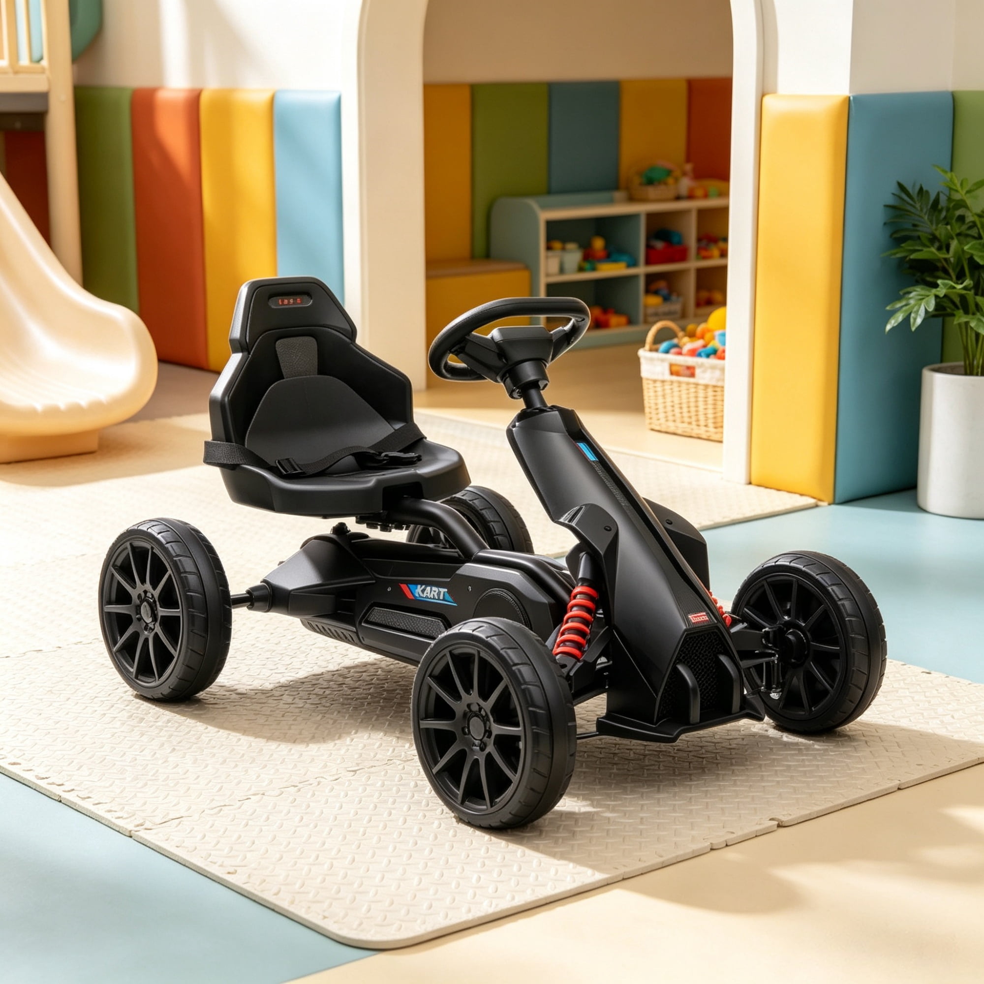 Kids Pedal Go Kart, Adjustable Seat, Durable Swing Axle, Safe Outdoor Ride-On Toy, Black