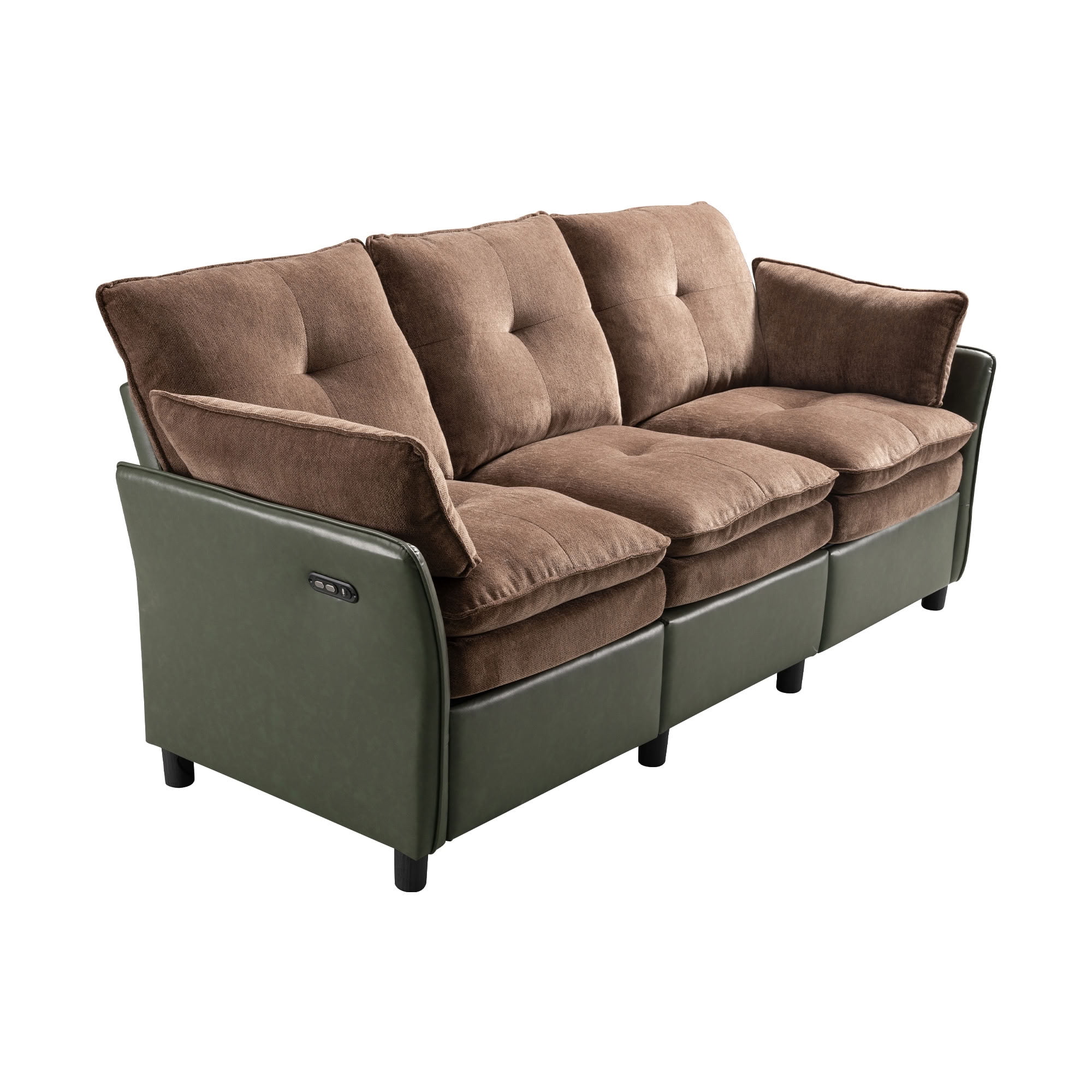 MAYEERTY 3-Seater Reclining Sofa with Extendable Footrest, Dual-Tone Linen & PU Leather Couch, 660 LBS Capacity for Living Room Apartment