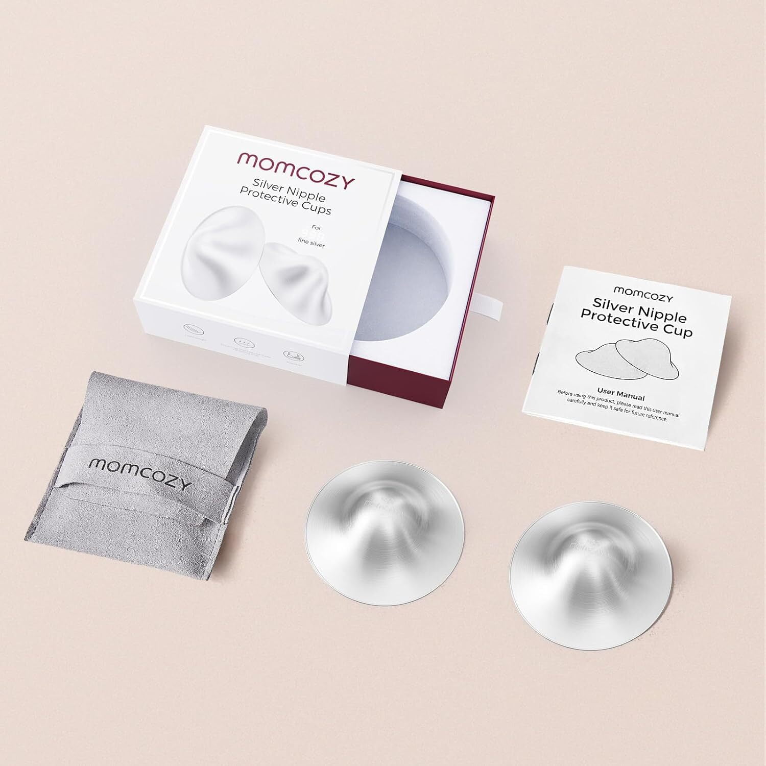 Momcozy 999 Silver Nursing Cups/Nipple Shields,Hole-Free, for Breastfeeding Essentials,Regular Size