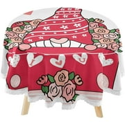 SKYSONIC Valentine Gnome Red Turck Round Tablecloth 60inch with Lace Indoor Wrinkle Free, Flower Cute Love Circular Table Cover Washable Farmhouse Tabletop for Kitchen Dining Decor