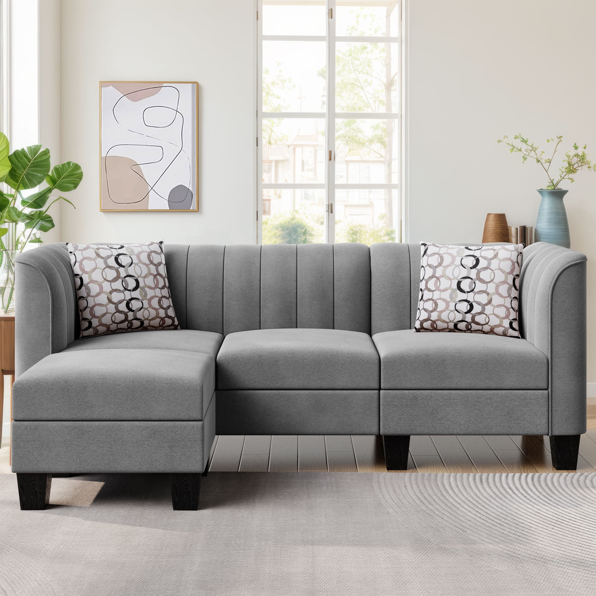 Walsunny Sectional Sofa Couch Small 3Seat L Shaped Couch with Linen