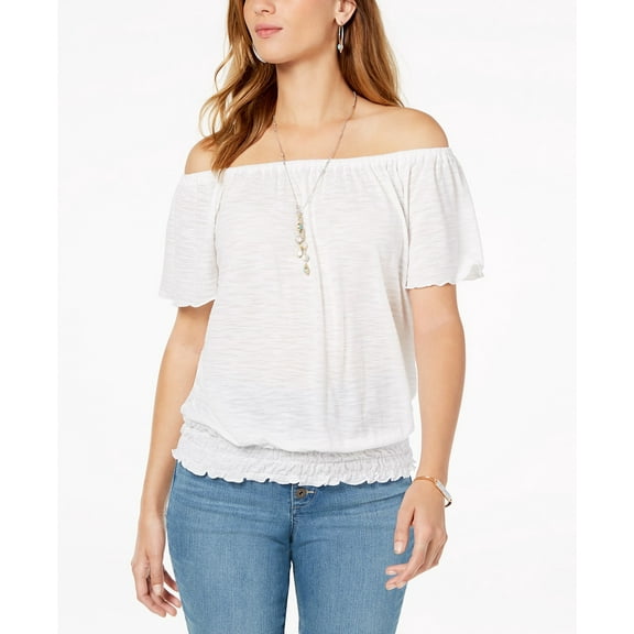 Style & Co Petite Convertible Off The Shoulder Top Winter White PL