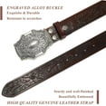 thumbnail image 3 of Western Leather Buckle Belt for Men Women Floral Engraved Cowboy Belt Longhorn Bull Buckle Waist Belt for Jeans, 3 of 6