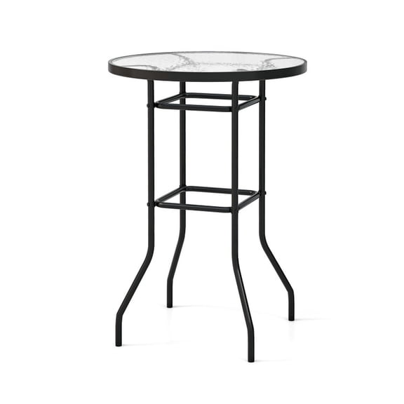 Biotree 38 Inch Patio Bar Table with Tempered Glass Tabletop, Black - Outdoor Bar Height Dining Table for Patio Deck