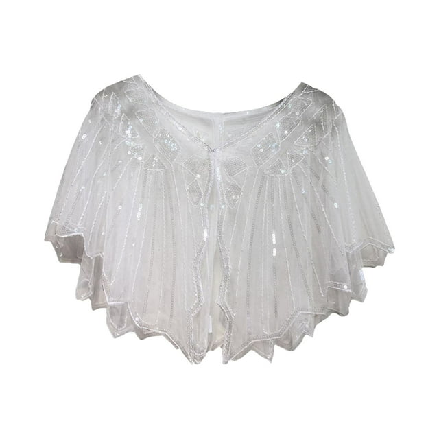 Châles pour Femmes, Cape en Dentelle Crochetée Tout en Maille Été Robe à Sequins Perlée pour Fête, Accessoires de Mode Automne Hiver