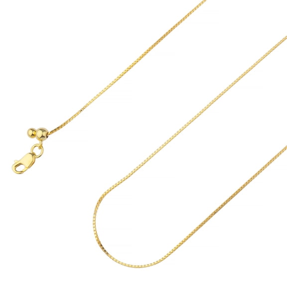 925 Sterling Silver, Adjustable Round Box Venetian Yellow Gold Plated Chain 1mm Necklace - Hypoallergenic and Tarnish Resistant - By Oliver & Navy