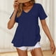 thumbnail image 2 of Top marrón,Camiseta de cuello en V para mujer, blusa de manga corta, top informal de poliéster, camisa de color liso para uso diario, sopatenor, 2 of 9