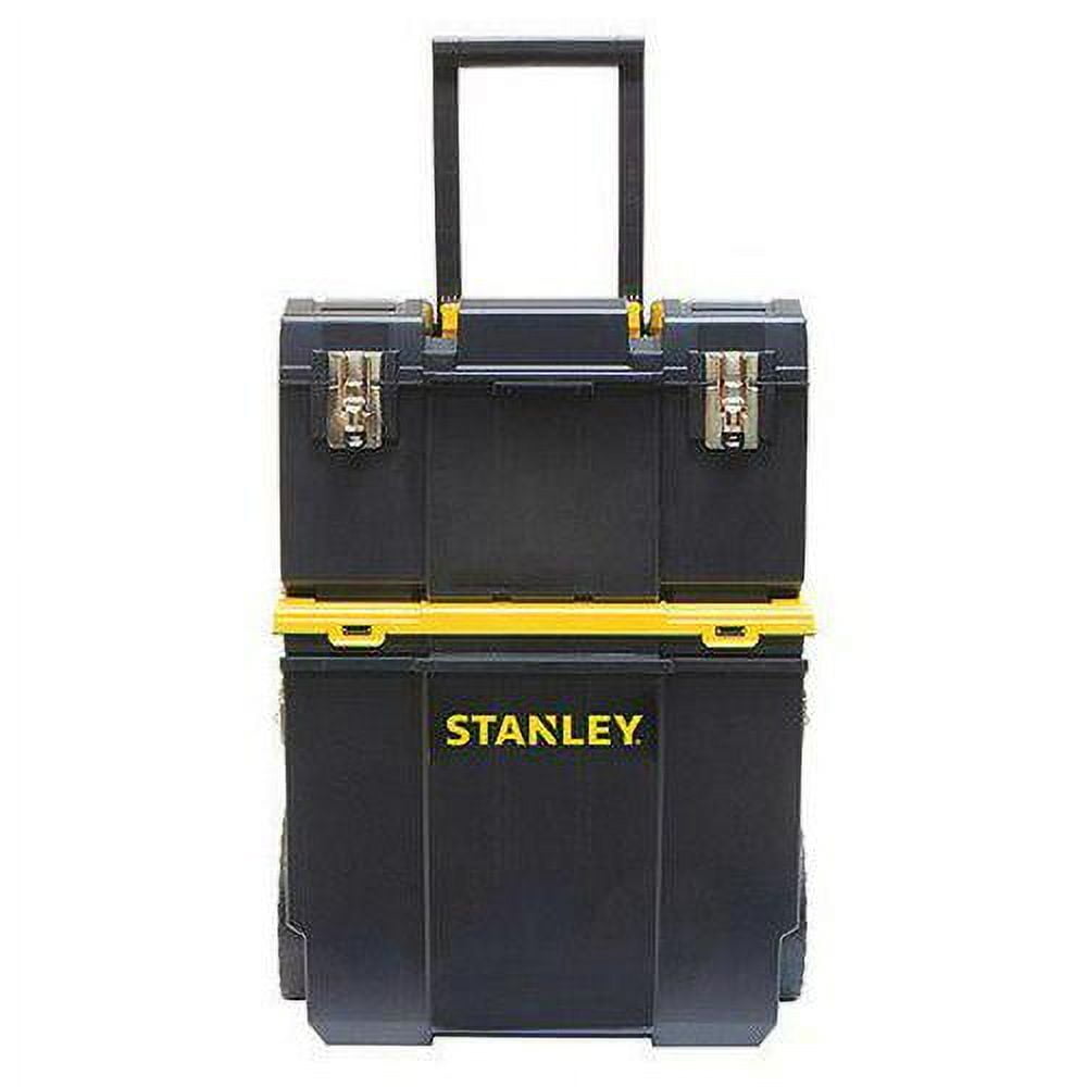 Stanley Rolling Tool Box Set, 2 Drawer, Black, Plastic, 11 in W x 18-1/2 in D x 25 in H