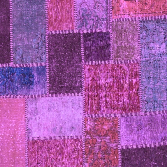 Ahgly Company Machine Washable Indoor Square Patchwork Purple Transitional Area Rugs, 7' Square