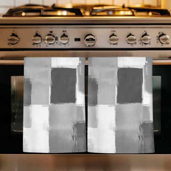 Gray Geometric Kitchen Towels Set of 4, Watercolor Ombre Modern Abstract Art Absorbent Dish Towels for Kitchen, Microfiber Hand Towel, Quick Drying Tea Towel for Cleaning Decorative Dishcloths