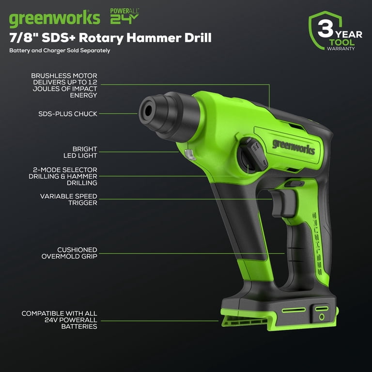 Greenworks 24V SDS Brushless Rotary Hammer Drill, Tool Only photo 8