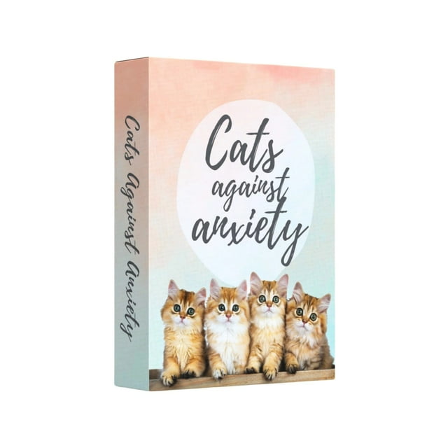 Pink Anxiety Relief Cards with Cat Designs, 50 Positive Messages for Mindfulness And Mental Health, 1 Set