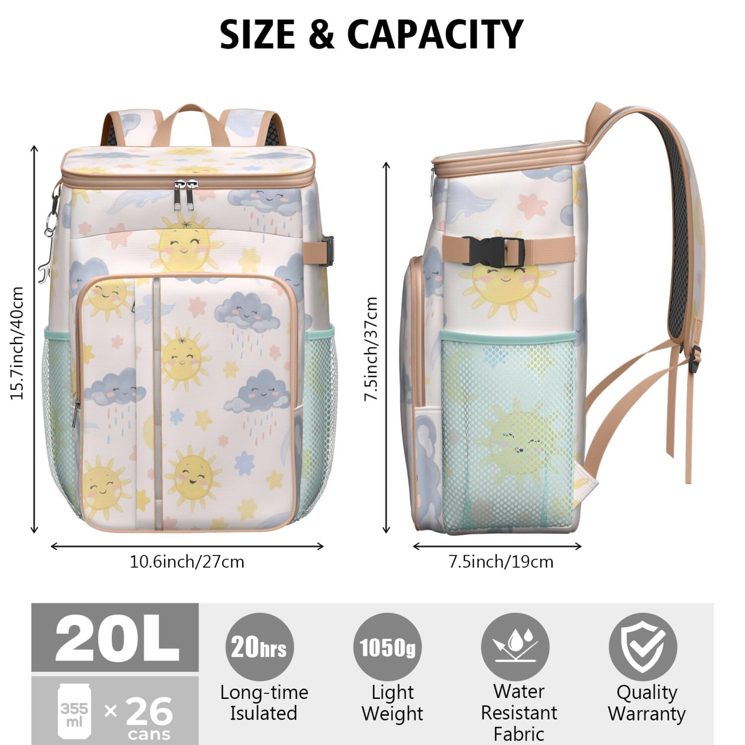Backpack Cooler,Cooler Bag Insulated Leak Proof Travel Cooler Bag Waterproof Lunch Picnic Beach Work Trip Thermal Bag Drink Beverage Beer Bag Cooler Starry Night Sky, Moon, Aurora