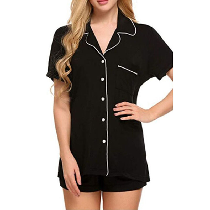 Womens 2 Piece Pajamas Set Short Sleeve Sleepwear ButtonDown Shirt and