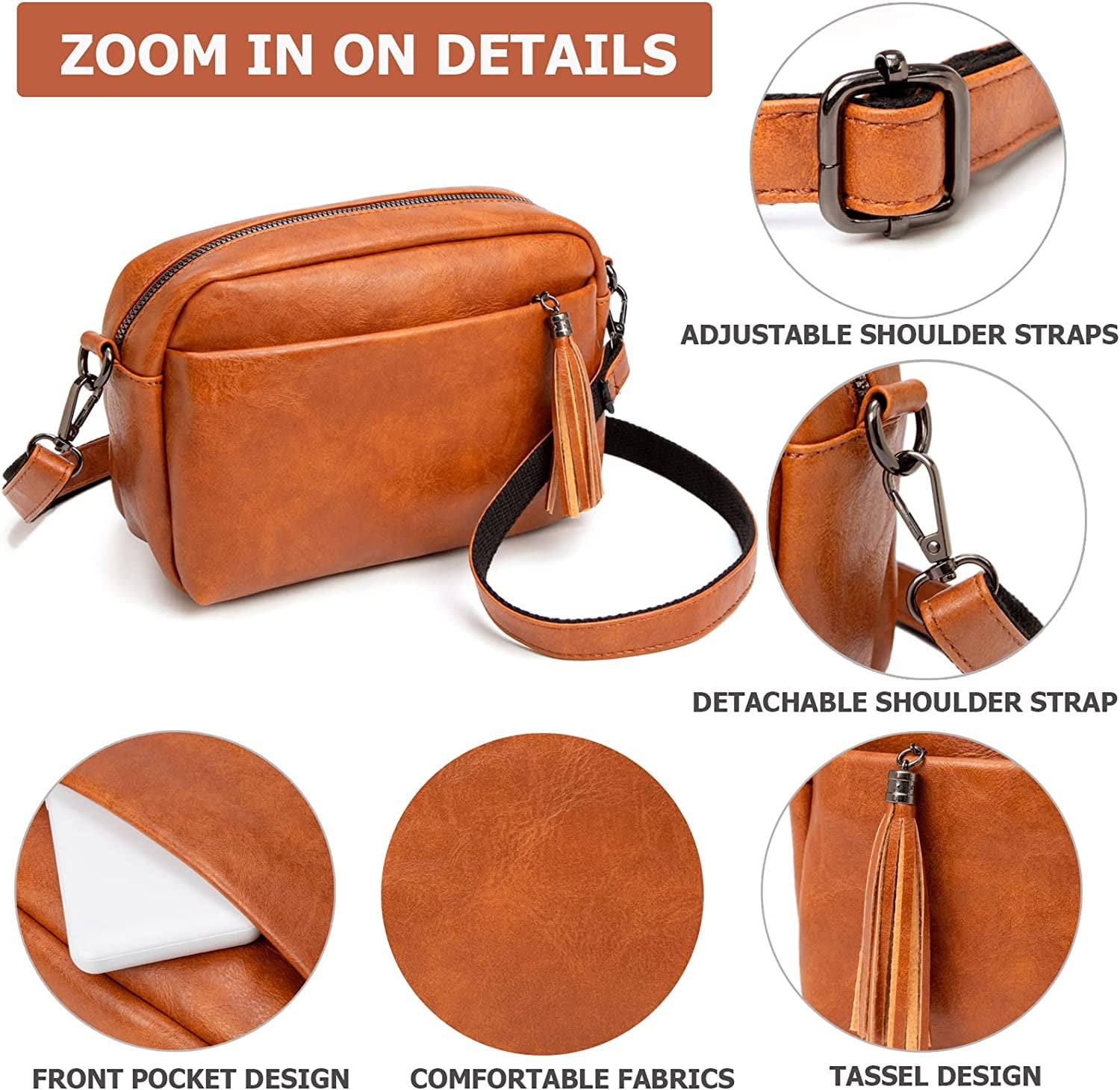 Lightweight Medium Crossbody Bag for Women, Camera Shoulder Purses Pocketbooks with Tassel and Triple Zipper Pocket