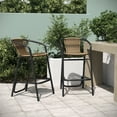 thumbnail image 3 of Emma + Oliver Indoor/Outdoor Stacking Thonet Bistro Style Chair with Arms, Black Textilene Seat and Natural Bamboo Finished Metal Frame, 3 of 15