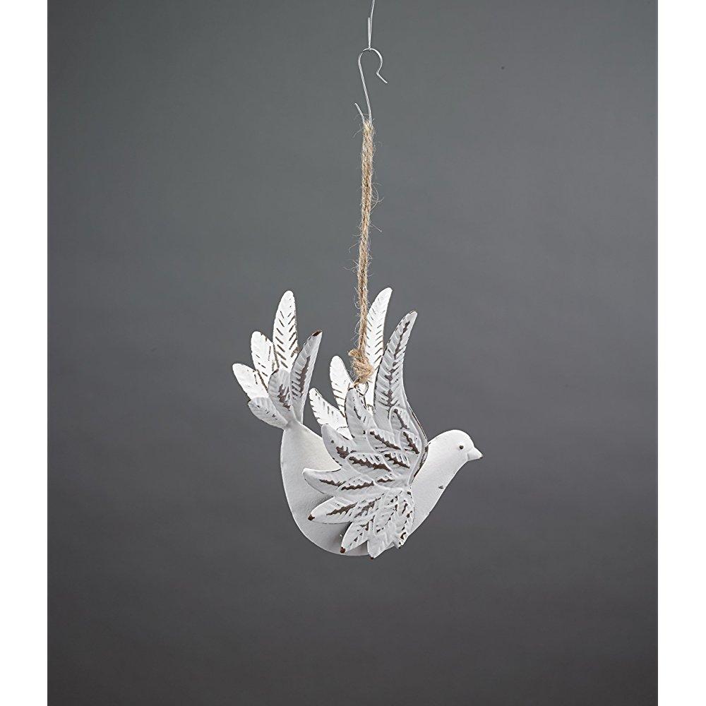 handcrafted dove ornament 3d with stamped metal distressed matte white