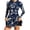 Dark Blue, variant on Women's Swimwear Set Printed Long Sleeve Zipper Dress With Shorts Tummy Control Quick Dry Sun Protection Beach Vacation Pool Party And Surfing