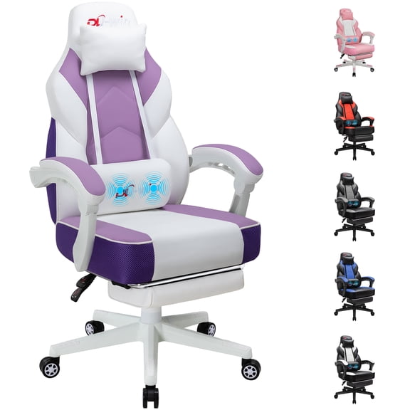 Walsunny Ergonomic Gaming Chair, Reclining Computer Gamer Chair with Footrest and Massage Lumbar, Swivel Racing Style Office Chair, Purple