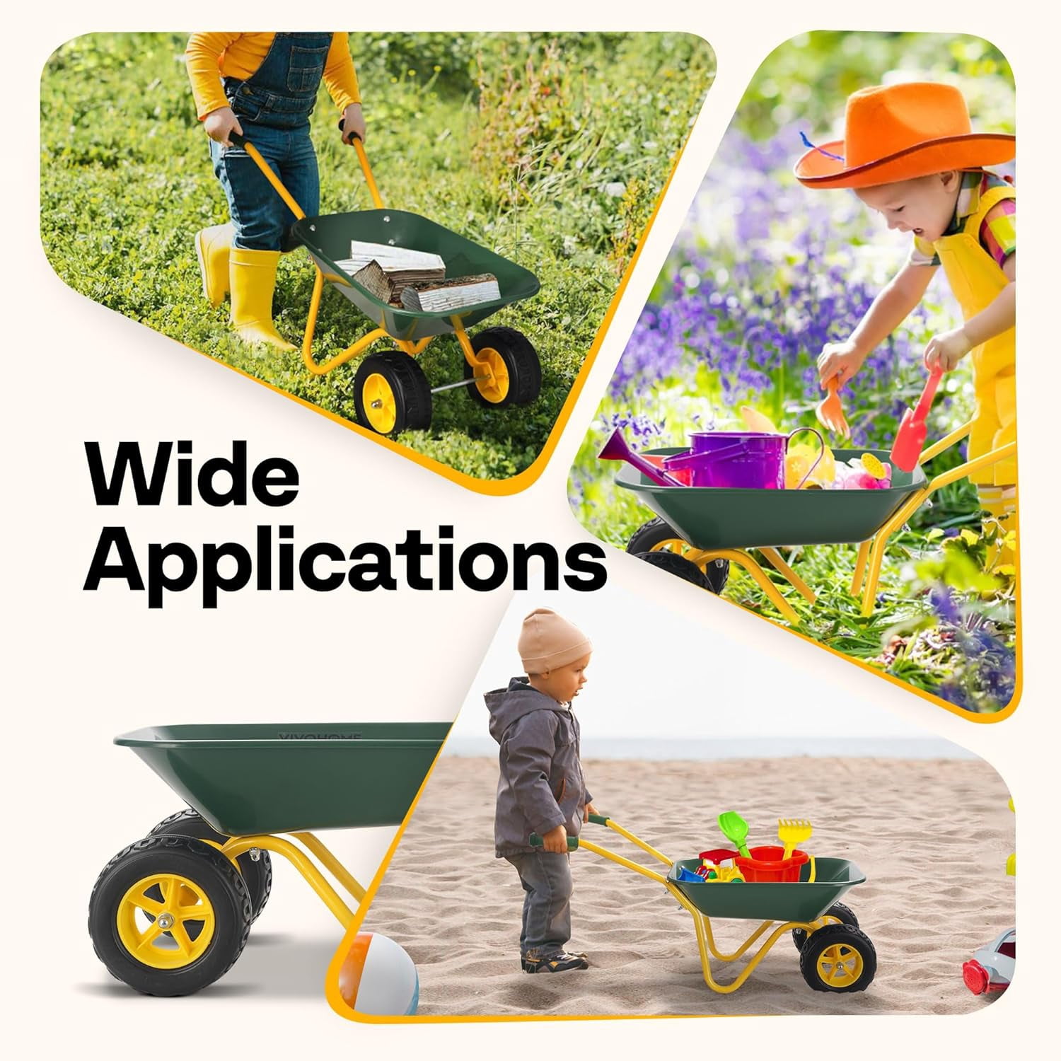 SPECSTAR Kids Wheelbarrow Children Garden Cart with Toddler Gardening Tool Set Child Wheel Barrel Outdoor Indoor Toys Gift Green