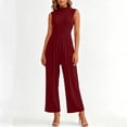 thumbnail image 5 of PBFRDSJ Jumpsuits for Women Casual Sleeveless Mock Neck Ruched Wide Leg Jumpsuit Casual Formal Long Romper with Pockets, 5 of 7