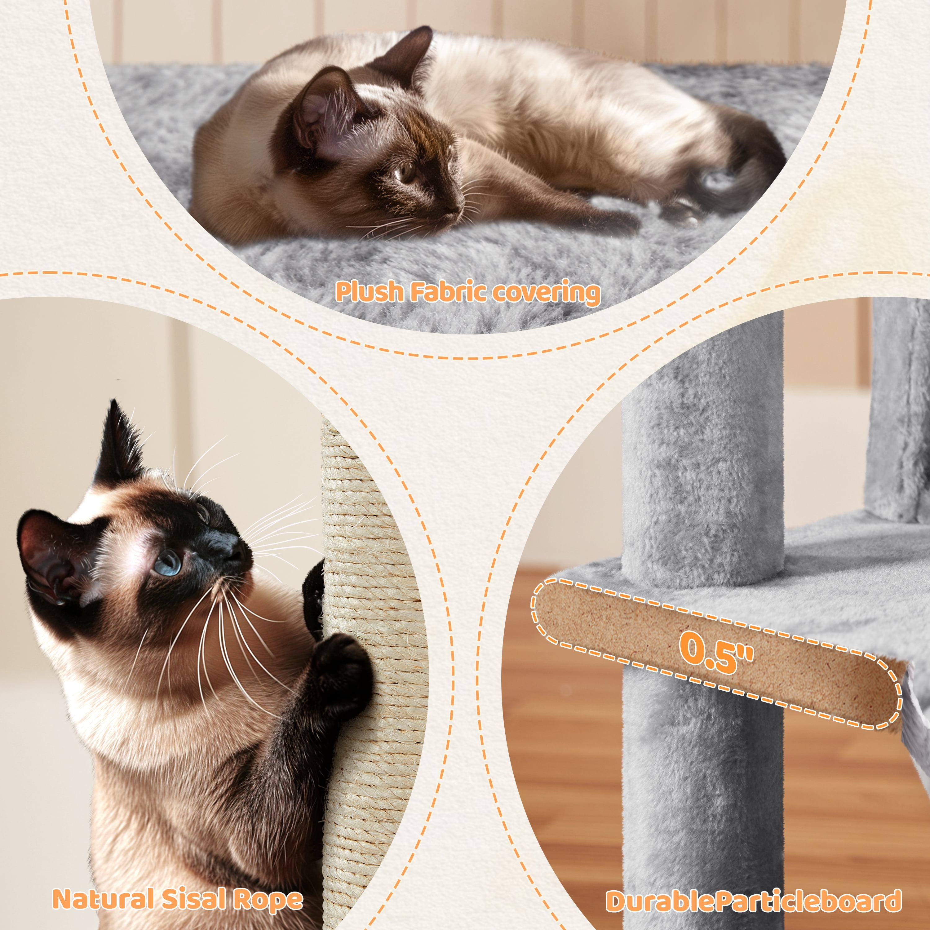 Renwick 54.5" Cat Tree Tower with Condos and Scratching Posts, Light Gray