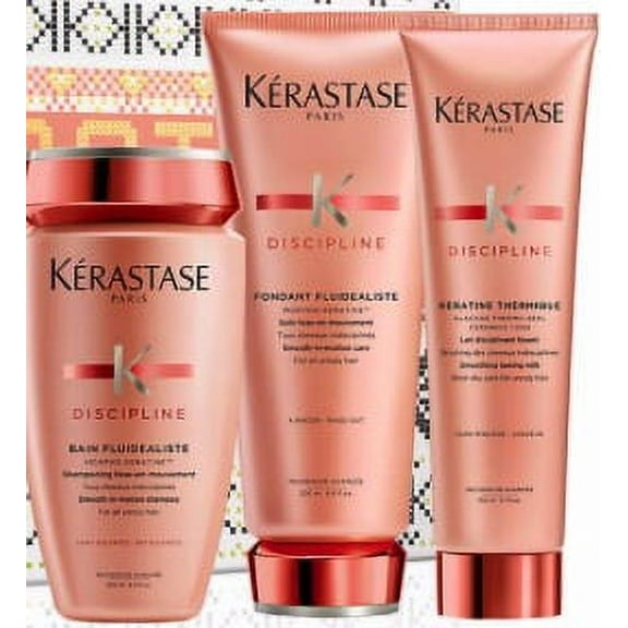 KERASTASE Discipline Luxury Set For Smooth Frizz-Free Hair (shampoo 8.5 oz, conditioner 6.8 oz & heat protectant 5.1oz)