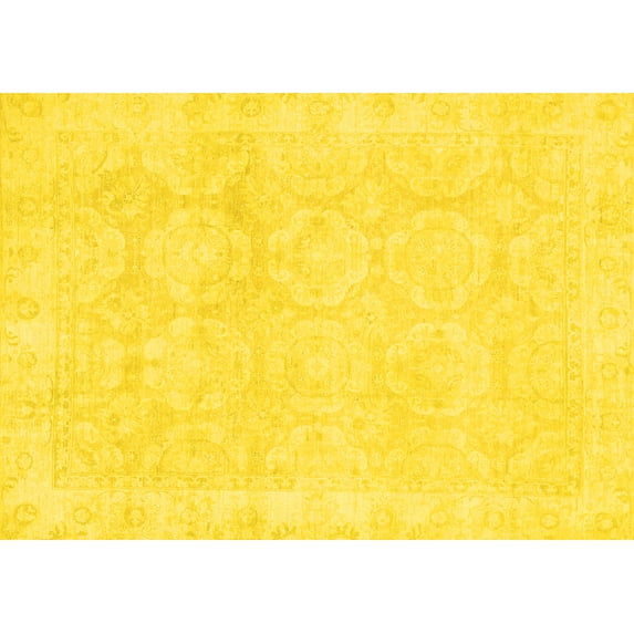 Ahgly Company Machine Washable Indoor Rectangle Oriental Yellow Traditional Area Rugs, 3' x 5'