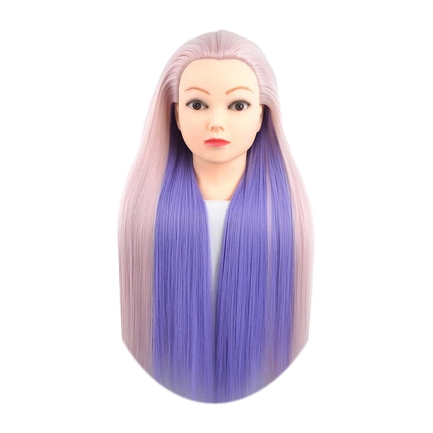 Cabeza de maniquí, cabeza de muñeca para entrenamiento, peluquería, práctica de peinado, maniquí, cabeza de muñeca de cosmetología para entrenamiento violeta rosa