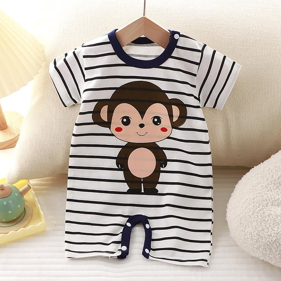 Spring Baby Boys Girls Onesie Unisex Toddler 0-12 Mouth Children Newborn Infant Baby Romper Spring Summer Fashion Casual Short Sleeve Cotton Striped White Color Baby Bodysuits