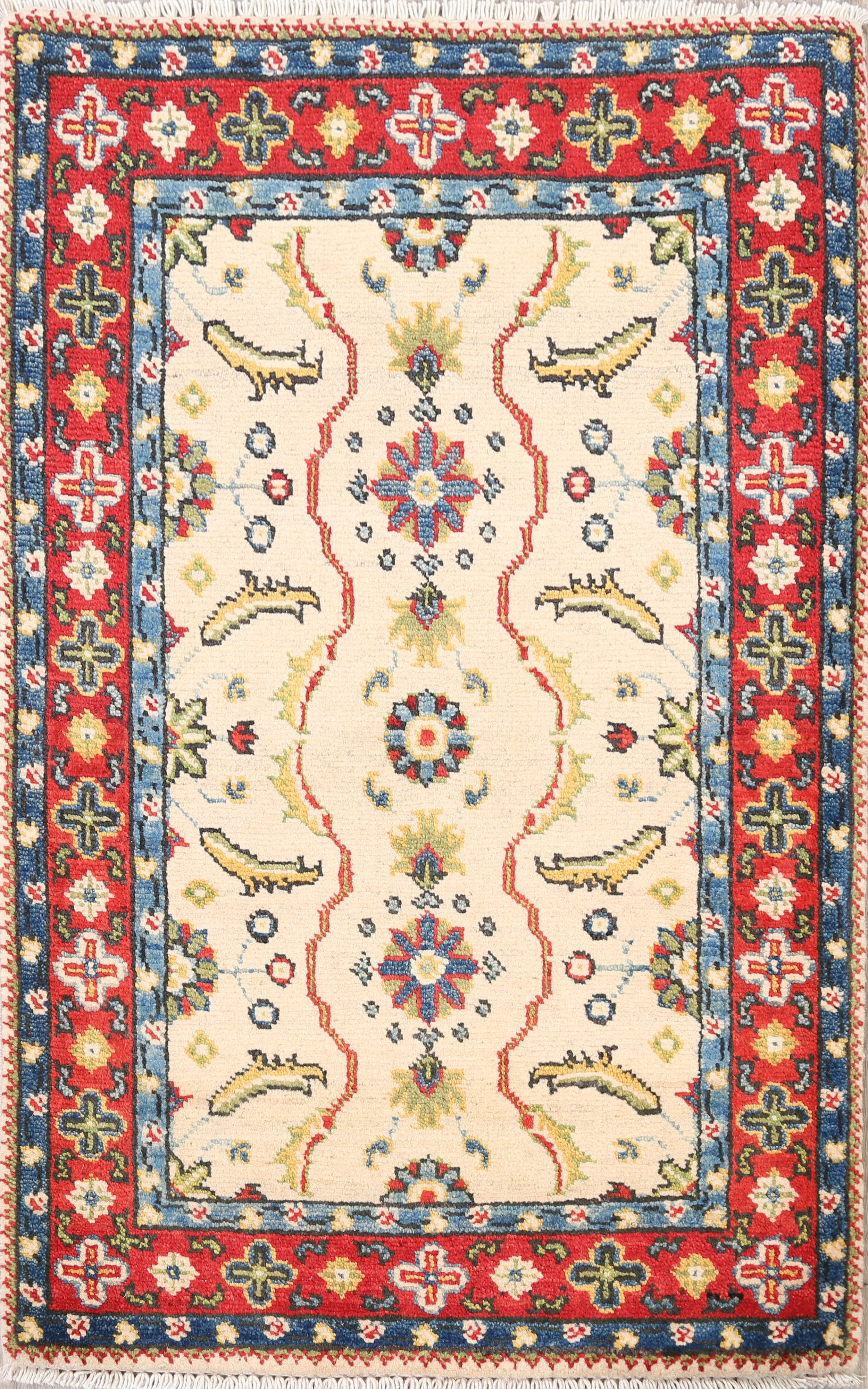 Floral Ivory Super Kazak Oriental Kitchen Size Area Rug Handmade Wool