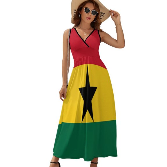 Presidential Standard of Ghana Dress Summer Street Style Bohemia Long Dresses Female Sleeveless Printed Maxi Dress