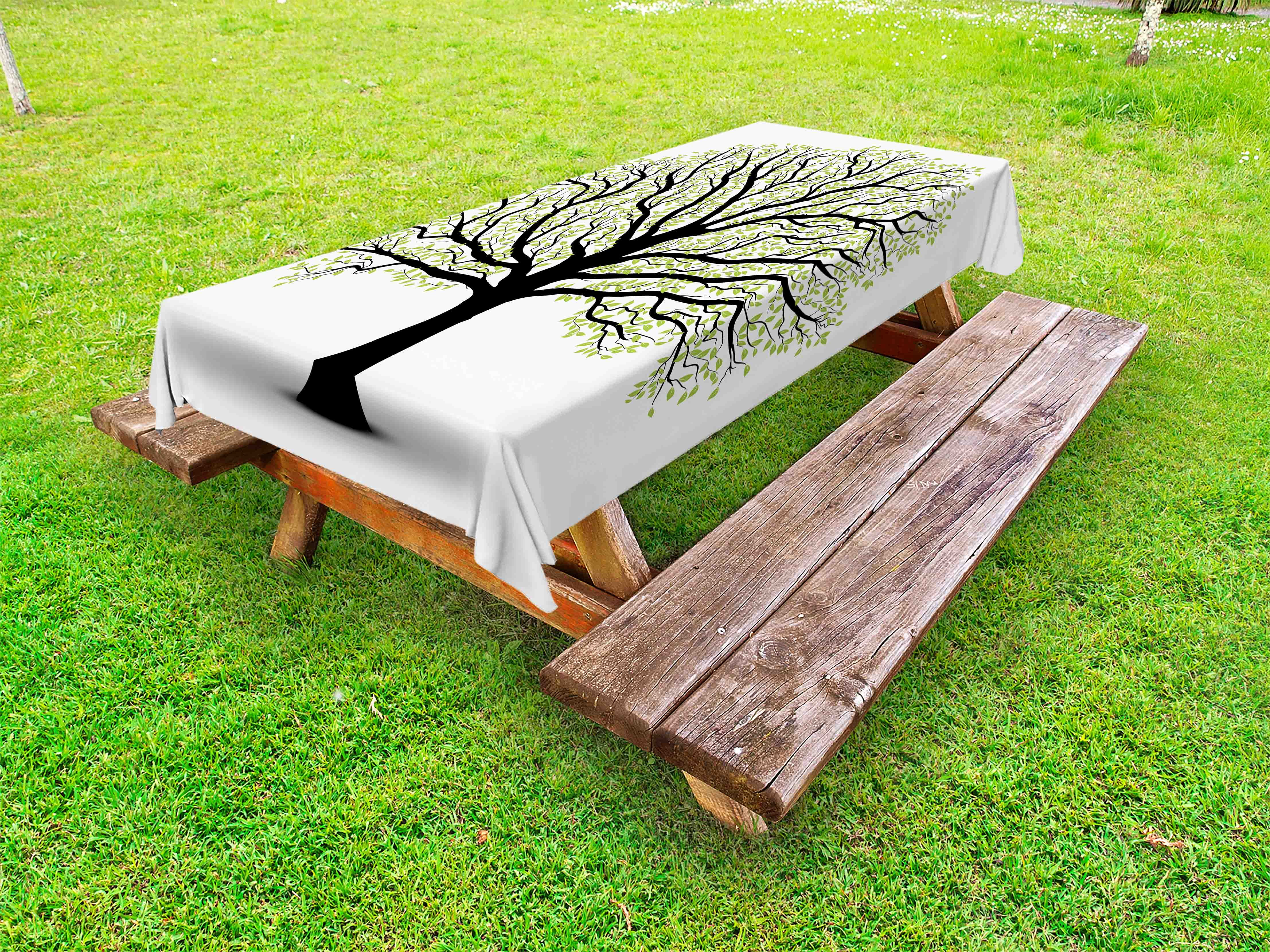 Tree of Life Outdoor Tablecloth, Big Old Lush Tree with Lot of Leaves