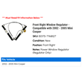 thumbnail image 2 of Front Right Window Regulator - Compatible with 2002 - 2005 Mini Cooper 2003 2004, 2 of 2