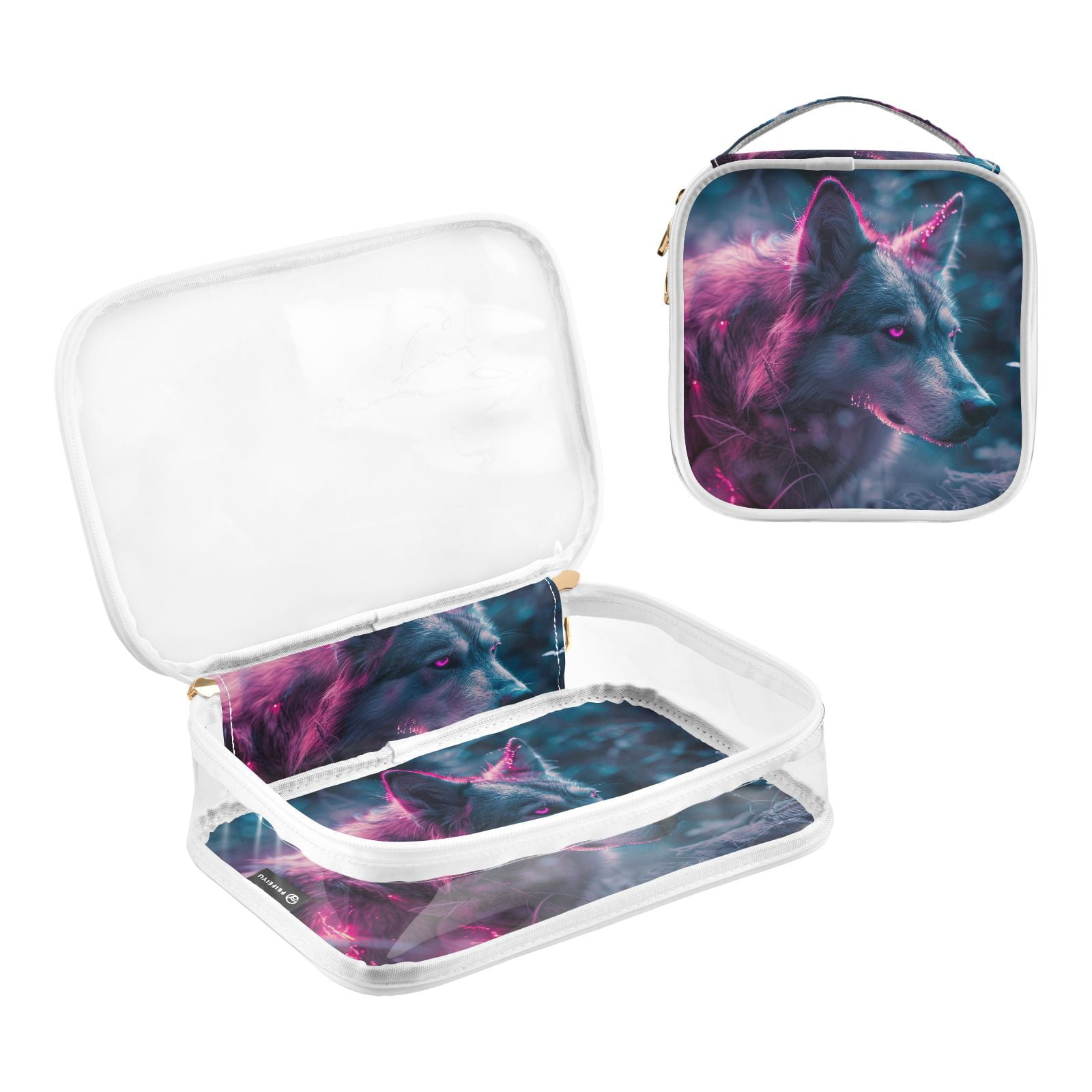 Clear Makeup Bags with Handle Large Opening 2 Pack Set Toiletry Bag Quart Size Bag, for Women Man Traveling Travel Essentials, Toiletries and Other. Wolf