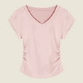 thumbnail image 2 of Yubnlvae Women's Fitted Pleated T-Shirt - Blue Cotton Short Sleeve Cinched Waist Top(Regular Shoulder Cut | Summer Slimming Style | Cropped Length) (Pink | XXL), 2 of 6