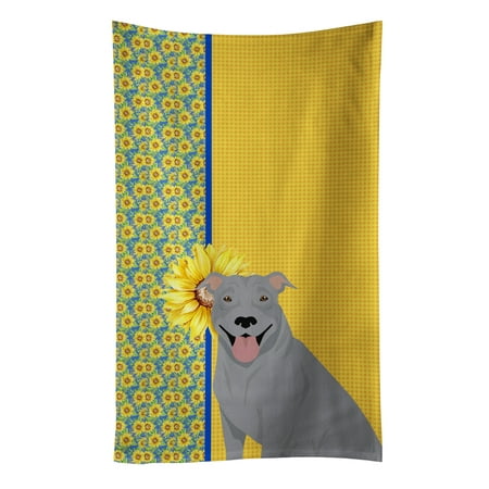 

Summer Sunflowers Blue Pit Bull Terrier Kitchen Towel 15 in x 25 in