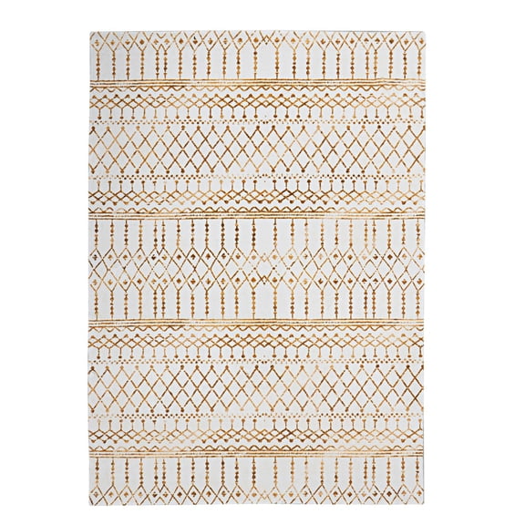 Linon Motif Printed Faux Rabbit Ivory 5' X 7' Rectangle Area Rug RUGPR0657