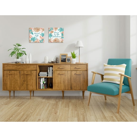 Gango Home Decor Watercolor Coastal Inspirational Quote Wall Art; Two Blue 12x12in Unframed Paper Prints