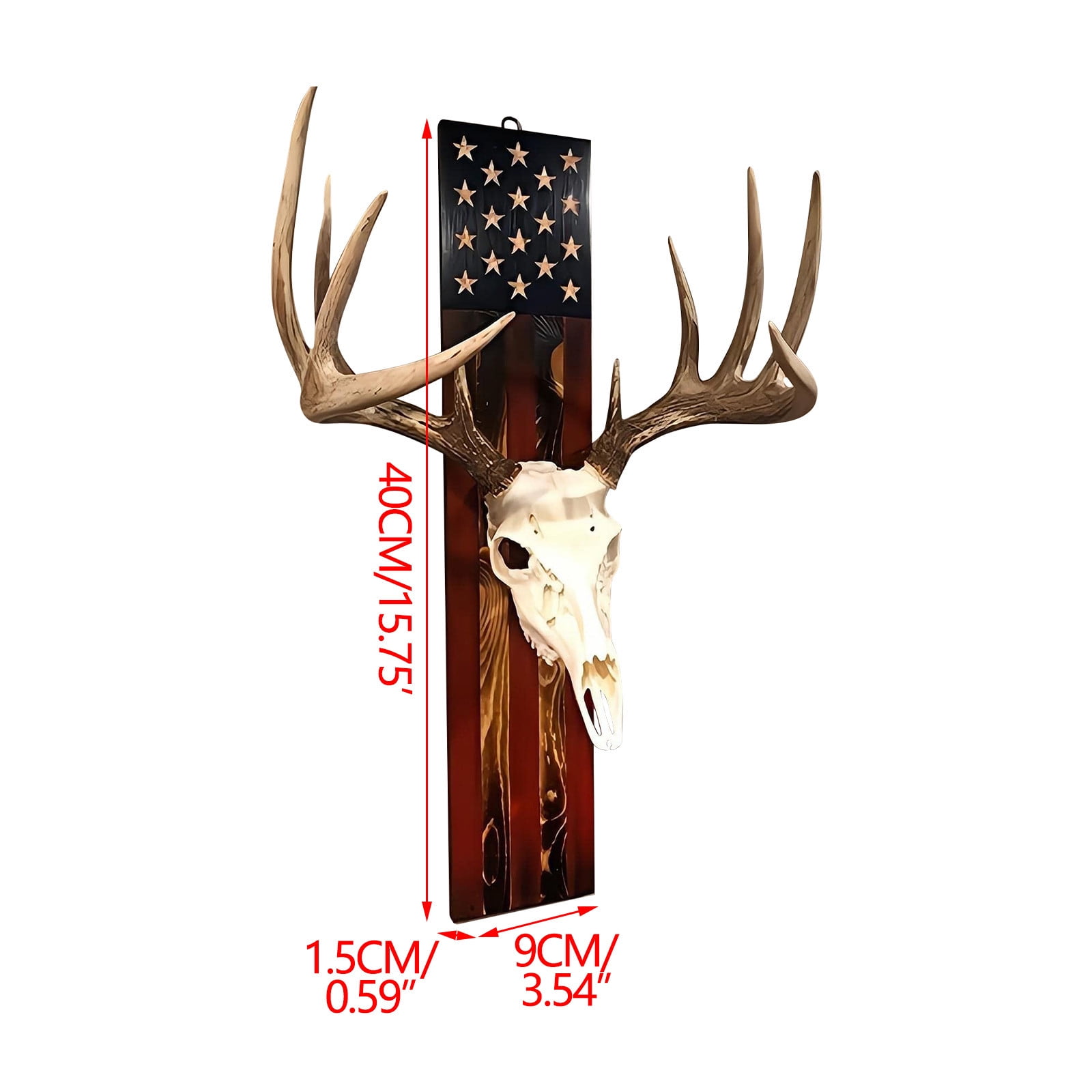 US Flag Deer Skull Display Rack Wall Mount Pedestal Wooden Hooker