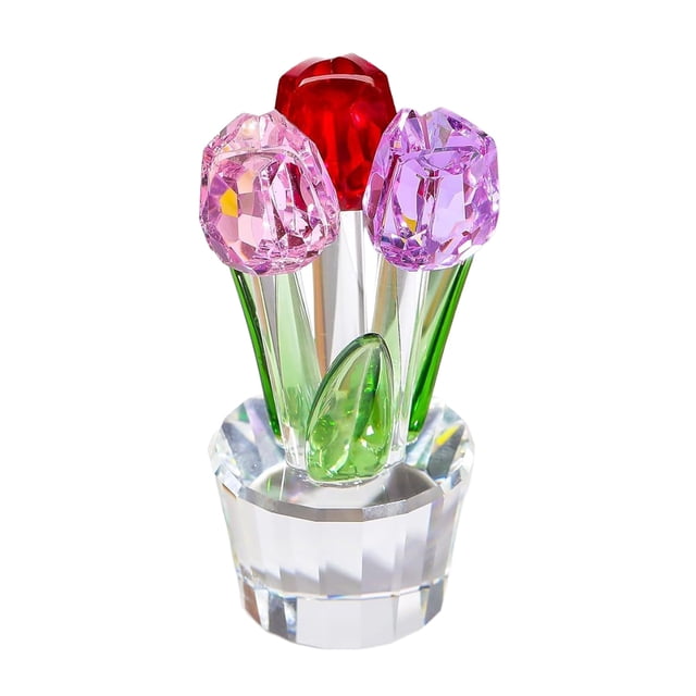 Figura de tulipán de cristal sintético coleccionable, adorno de flor de tulipán transparente, ramo de flores de cristal, regalo para cumpleaños, mujeres, novias y esposas.