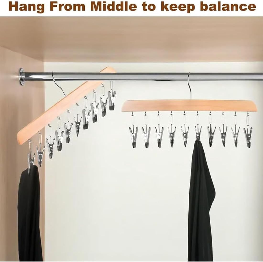 Closet Organizer with 10 Clips - Space Saving Hanging Closet Organizer, Legging Organizer for Closet Hanging, Pants Scarf Hangers with Clips