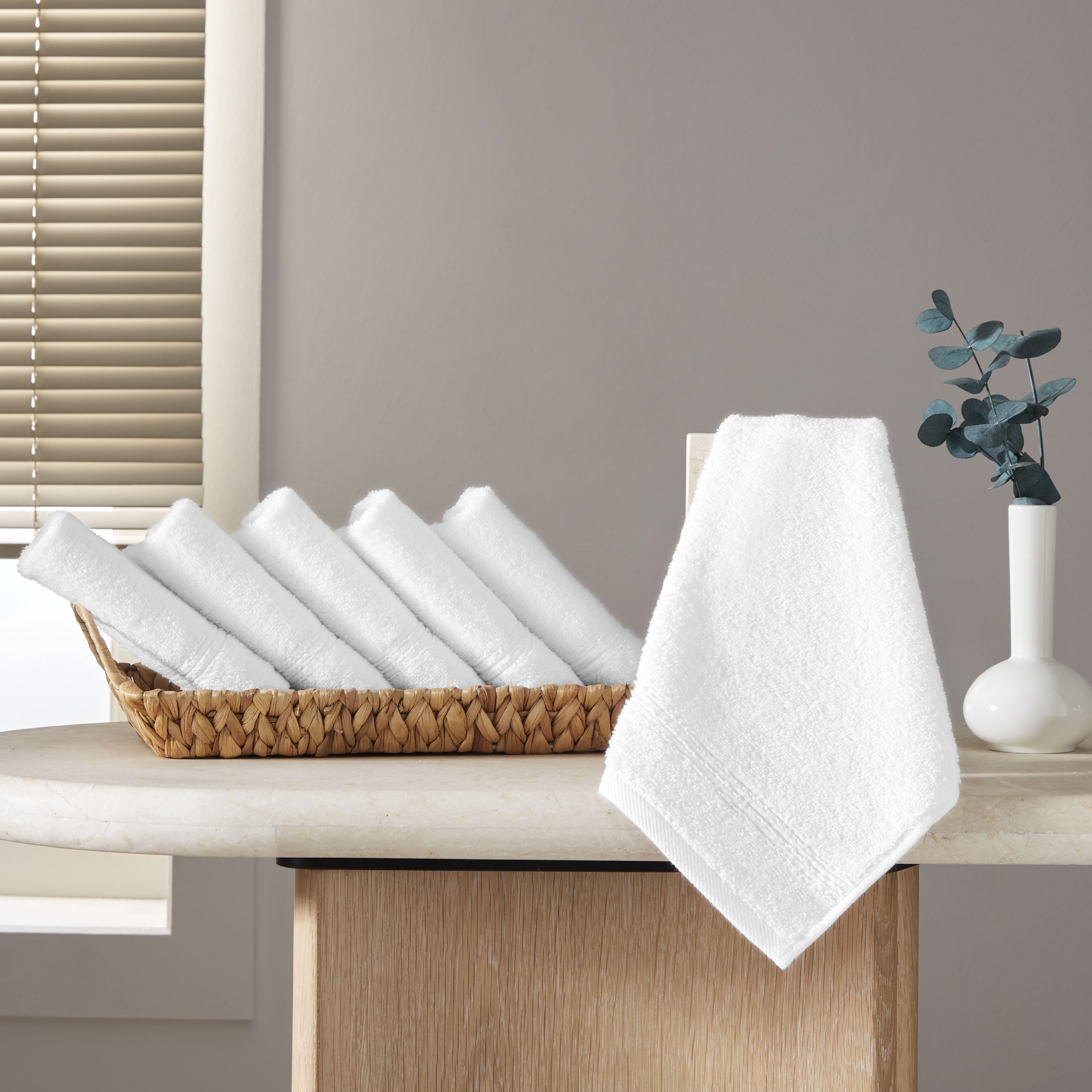 Ozdilek 6-Piece Washcloth Set, 13x13" 100% Turkish Cotton, Lightweight & Quick-Dry, Breathable Face Towels, Soft & Durable Wash Cloths for Daily Use, Gym, Travel, Bright White