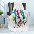 thumbnail image 4 of Youth Soft Flannel Fleece Blanket, Dancing Teenagers People Dancing and Jumping Vibrant Silhouettes Floral Border Detail, Cozy Plush for Indoor and Outdoor Use, 60" x 80", Multicolor, by Ambesonne, 4 of 5