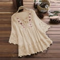 thumbnail image 2 of Olyvenn 3/4 Length Sleeve Womens Boho Tops Cotton Linen Mexican Embroidered Shirts Plus Size Flowy Lace Tunic Peasant Blouses White M, 2 of 7