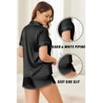 thumbnail image 3 of Ekouaer Silk Satin Pajamas Set Short Sleeve Pj Sets Black & White Contrast Piping Pjs Button Down Lounge Sets Gift 2 Piece for Party, 3 of 6