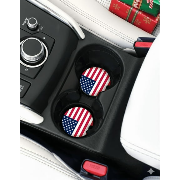 Elektroplate USA Flag Automotive Ceramic Coasters (2.6" diameter) | Universal Fit for All Cars, Trucks, SUVs, and More | Set of 2