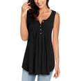thumbnail image 1 of Blusas sin mangas de verano para mujer, con escote en V, de color liso, informales, con vuelo, holgadas, con botones, 1 of 5